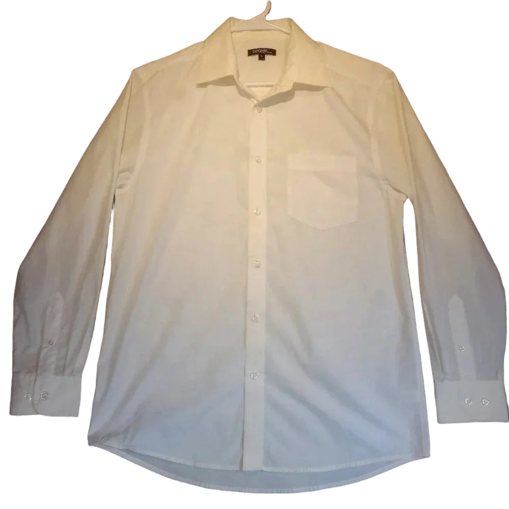 George Men's White Long Sleeve Button Down Dress Shirt Size 15